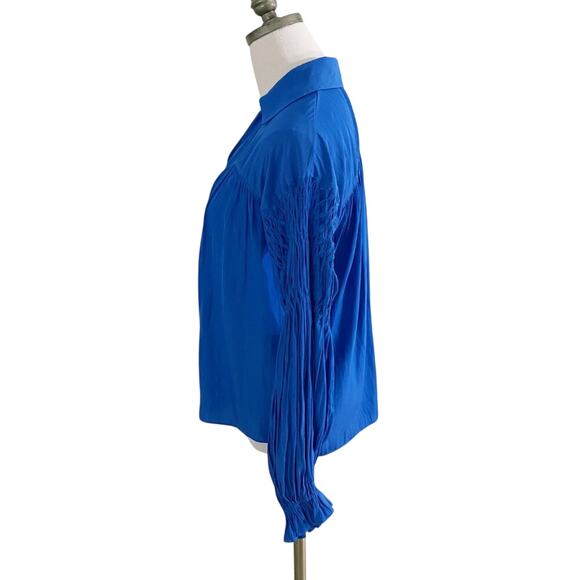 Ramy Brook Blue Balloon Sleeve Blouse Size XS EUC Collar V-Neck - Picture 8 of 13